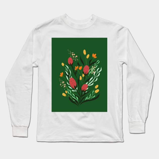 Buds in Green Long Sleeve T-Shirt by Artbynikitachawda